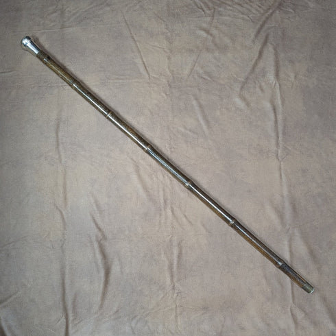 1918 British antique gentleman's walking stick, bamboo shaft, pure silver, round handle, 91cm